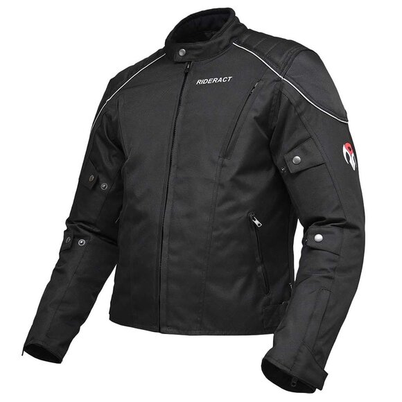 RIDERACT® Motorcycle Riding Jacket  Waterproof Cordura Motorbike Gear Black - Picture 2 of 8